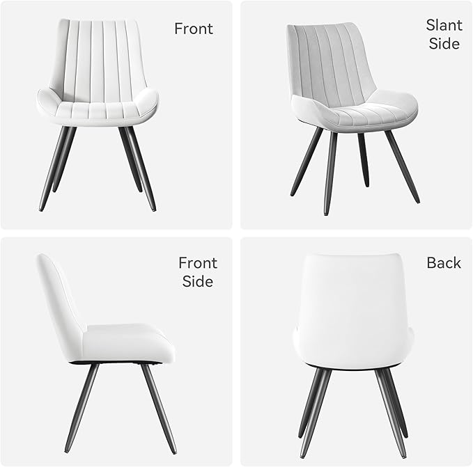 Dining Chairs Set of 6, Mid Century Modern Kitchen Chairs with Soft Cushion, Comfortable Upholstered Fabric Dining Room Chairs for Kitchen, White