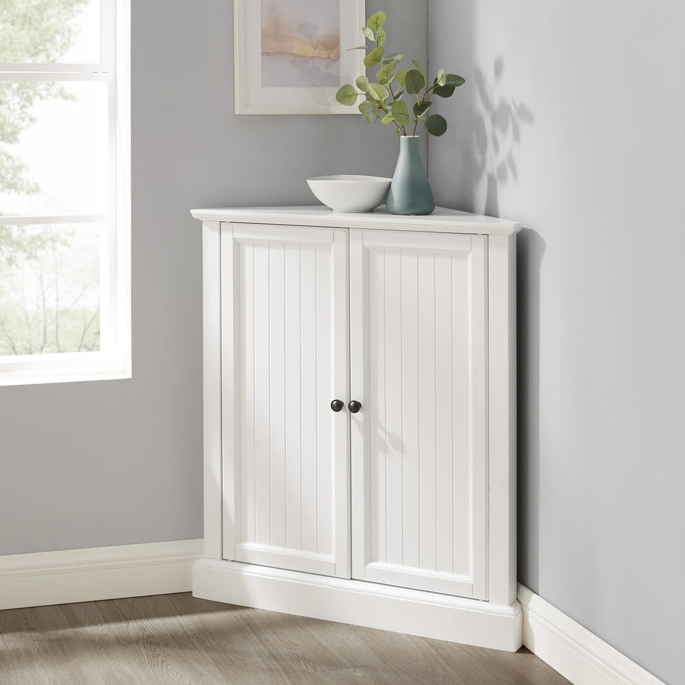HomeStock Corner Pantry Cabinet - White Kitchen Storage, Stackable, 36" ...