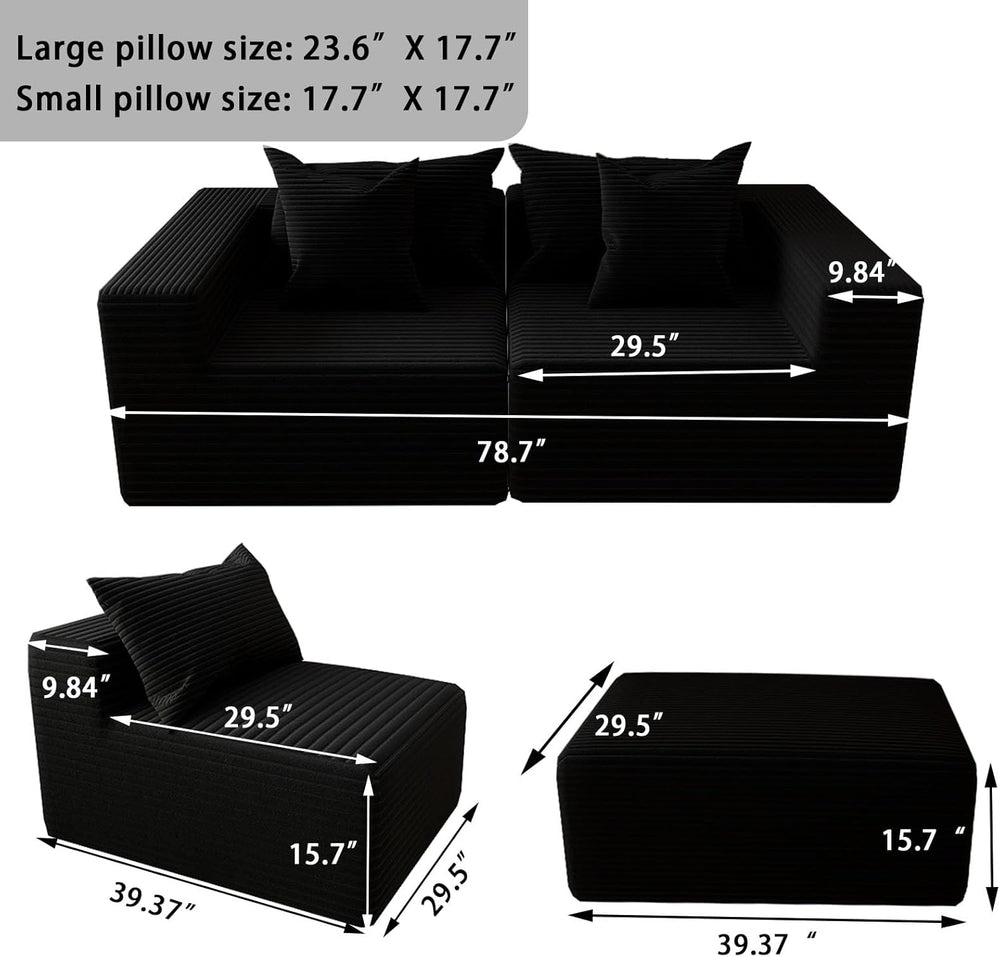 Oversized Cloud Couch Ottoman, Frameless Wide-Wale Corduroy Footrest for Livi...