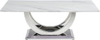 Henf Modern 50" Coffee Table White Faux Marble Center Table with Silver Mirrored Stainless Steel Base, Luxury Accent Sofa Table for Living Room Apartment (White & Silver)
