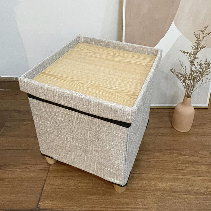 Ottoman with Storage for Living Room Bedroom,12x12inch Square Foot Rest Stool Small Cube Coffee Table with Wood Legs,Folding Storage Chest Footrest Ottoman (Beige)