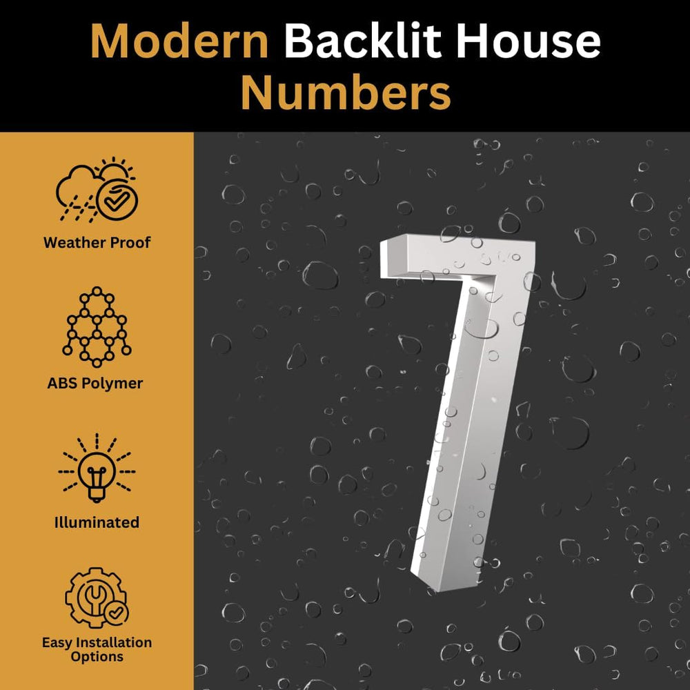 7 Inch Backlit LED House Number, 5000K White Light, ABS (7, Silver)