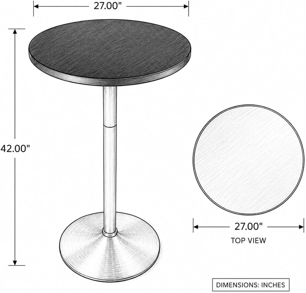 Adjustable Dining/Bar Table Gold Base, Wood Top Black | Adjustable 30 in dini...