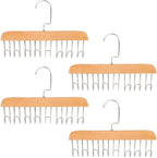 4PCS Belt Hanger for Closet with 8 Hooks Non-Slip Wooden Belt Hook Space-Saving for Ties, Scarves, Bras