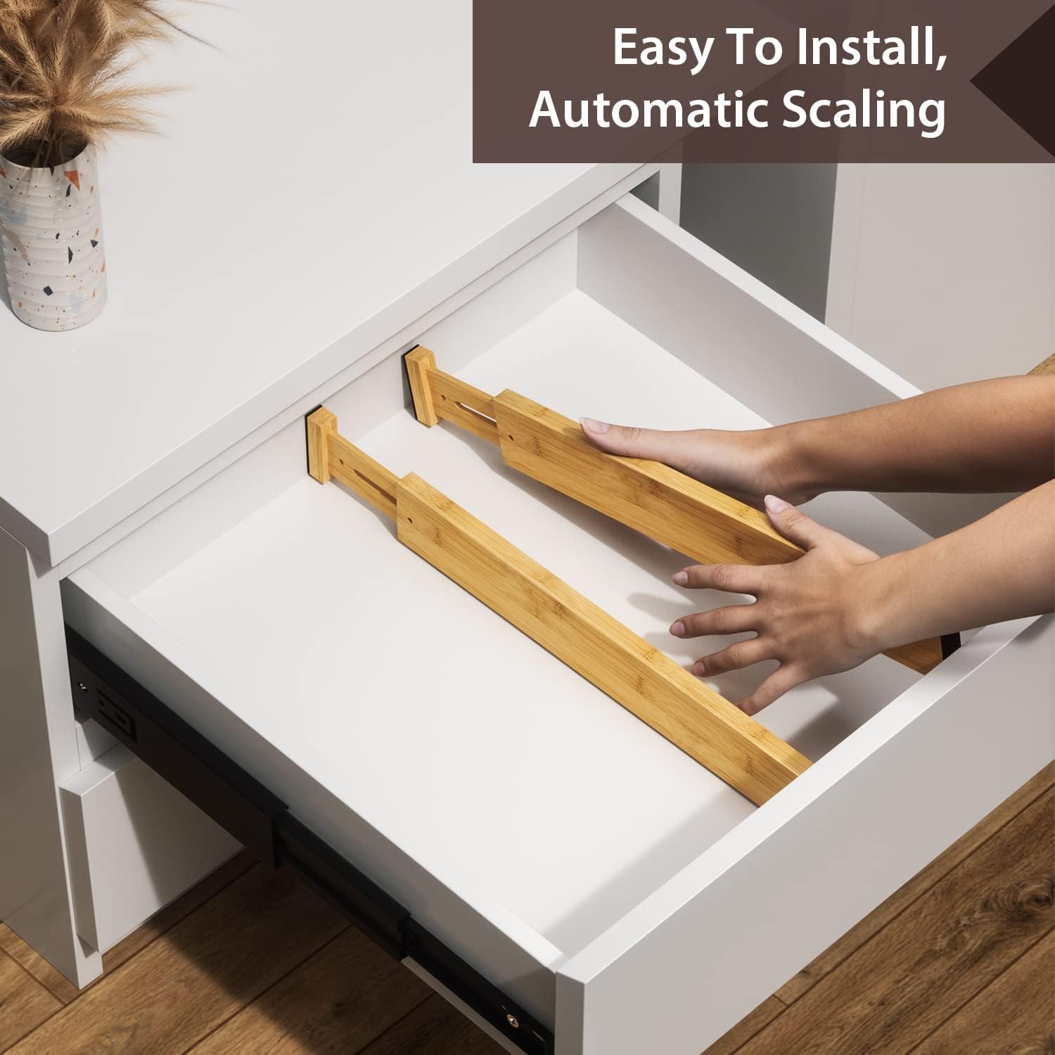 DUCOO 4 PCS Drawer Divider, 17"-22" Adjustable Bamboo Drawer Dividers Organizers, Expandable Separators for Kitchen, Clothes, Dressers, Home, Office