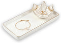 Mystic Touch Ceramic Jewelry Dish with Flower Ring Holder [Golden Trim]
