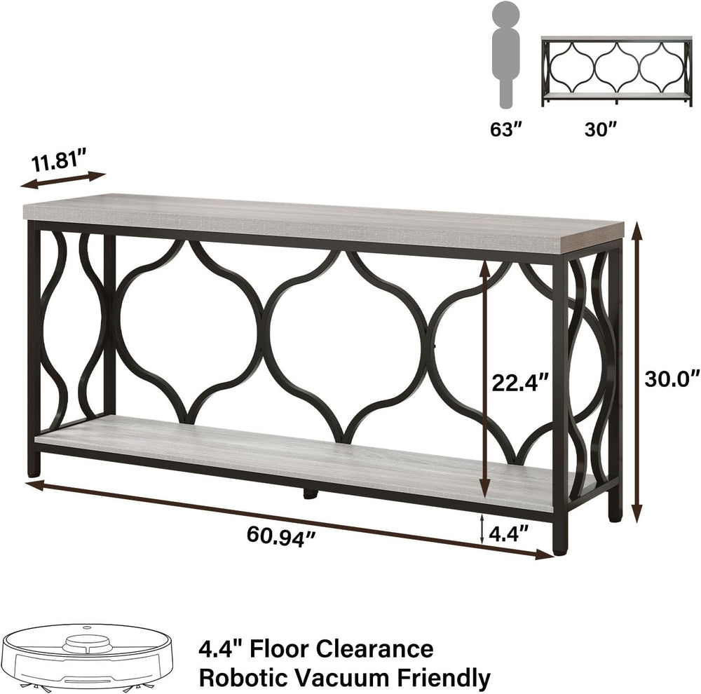 IBF Grey Sofa Console Table, 63 Inch Modern Entryway Table Behind Couch | Ind...