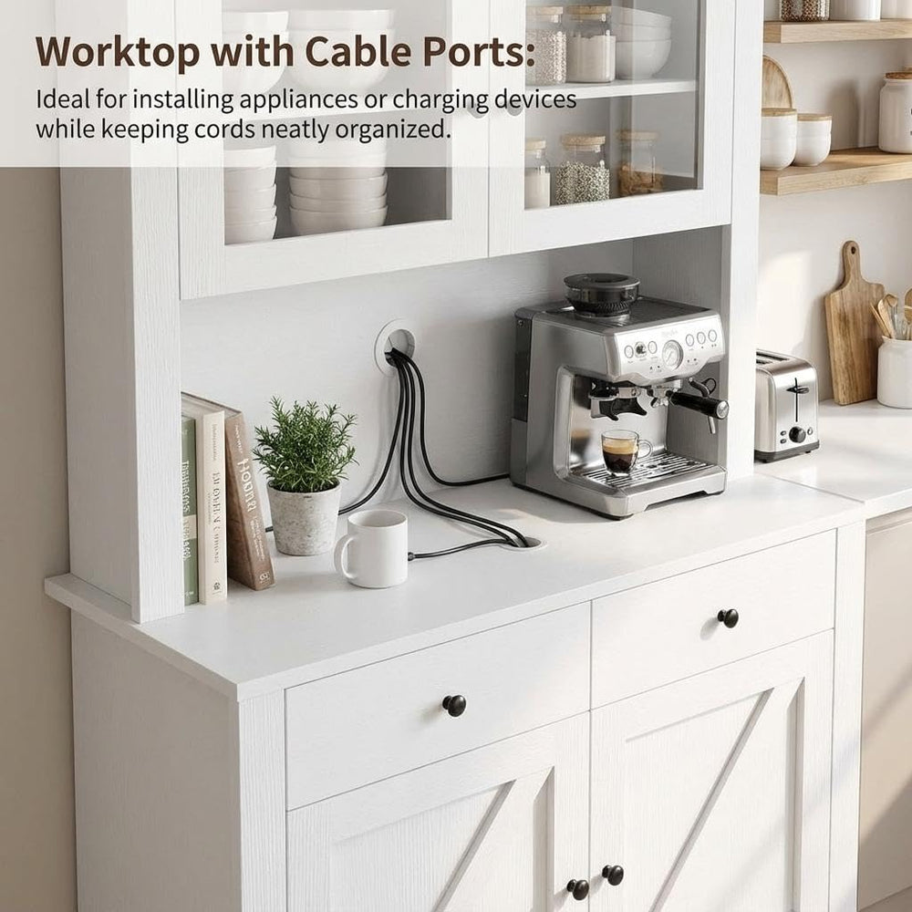 Freestanding Kitchen Pantry Cabinet with Microwave Countertop, Tall Storage H...