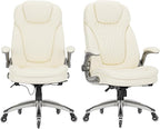 Executive Office Chair-Ergonomic Computer Desk Chair, High Back Leather Chair Swivel Home Office Chair with Upgraded Casters-Ivory, Set of 2