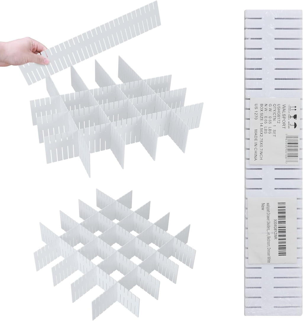 ALBAD Plastic Drawer Dividers Adjustable Drawer Organizer Dividers Separator for Tidying Clutter/Cutlery/Underwear/Socks/Clothes/Dresses/Boxes/Bins in Kitchen Bathroom Bedroom Office