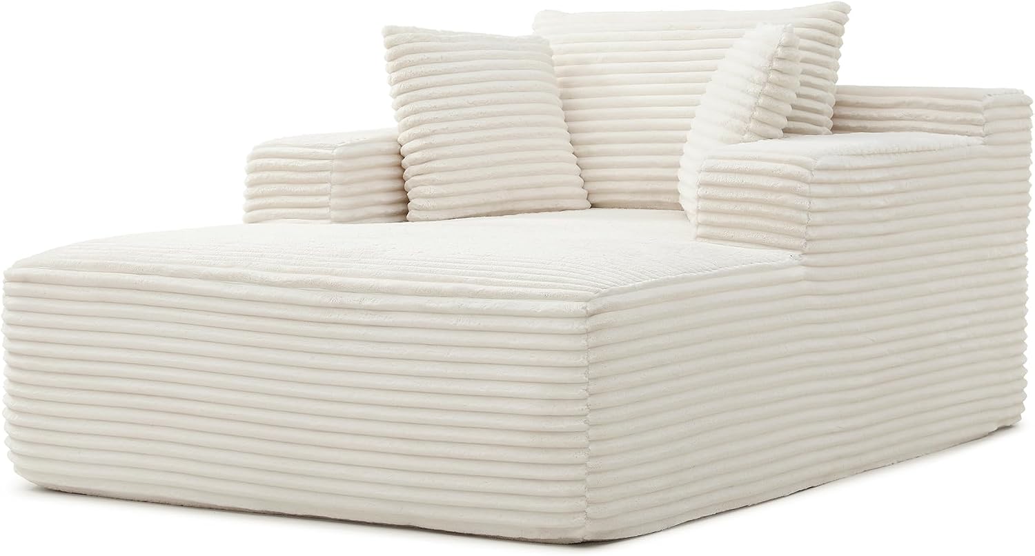 50" Chaise Lounge Chair Indoor, Oversized Boneless Cloud Couch Chair with 3 Pillows, Deep Seat Sleeper Chairs, Reading Chair for Living Room, Bed Room, No Assembly Required, Beige