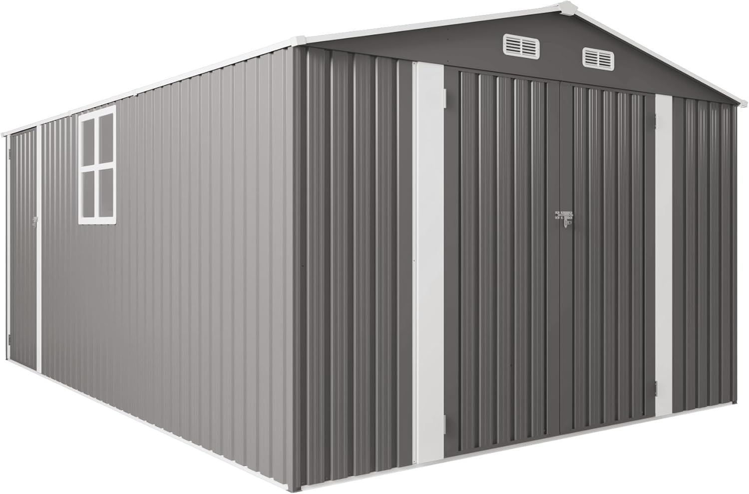 Metal Storage Shed, 10 X 14 FT Lockable Outdoor Tool Shed with Air Vent and Clear Windows, Galvanized Steel Garden Shed for Backyard, Patio, Garden, Bike Storage or Outdoor Use, Grey