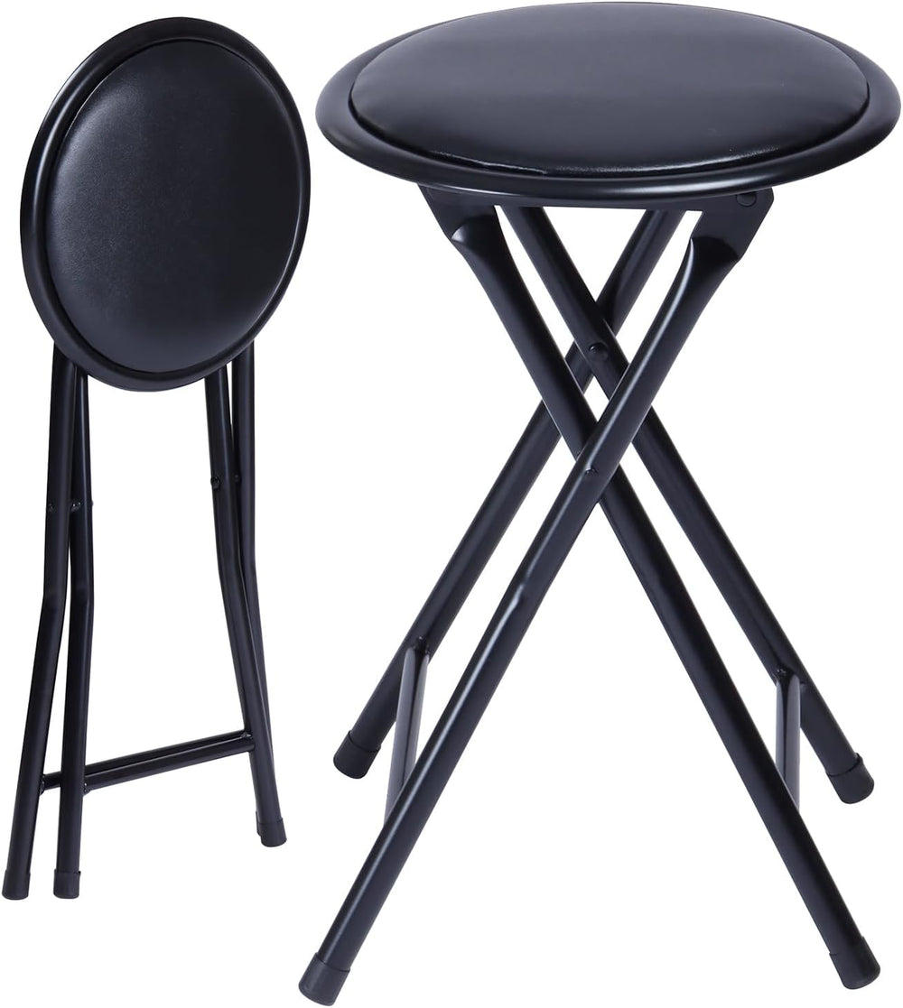 FurnitureR 18" Folding Stool, Portable Round Padded Seat, Backless Colla...