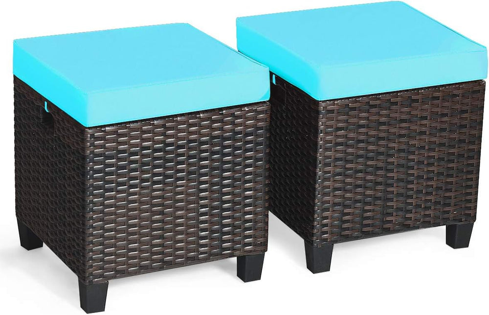 Tangkula Patio Rattan Ottomans with Removable Cushions Set of 2