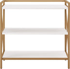 Leick Home Claudette Bookshelf, White Wood, Satin Gold, 3 Shelves, Easy Assembly, 12 in D x 32 in W x 32.25 in H, Item 9261-WTGL