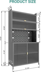 73" Pantry Cabinet Kitchen Hutch Cabinet with Doors & Adjustable Shelves, Stylish Metal Sideboard Cupboard Storage Cabinet, Anti-Tip Design Hutch for Kitchen Dining Room(Grey)