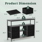 TV Stand Dresser for Bedroom, Entertainment Center with LED Lights & Charging Station, Media Console with 4 Fabric Drawers and Open Storage Shelves for Living Room, Black