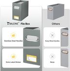 BALEINE File Organizer Box, Cardboard File Folder Organizer with Handle for Letter Size, Portable Collapsible Hanging Filing Box for Home Office Document Storage (4 Pack, Grey)