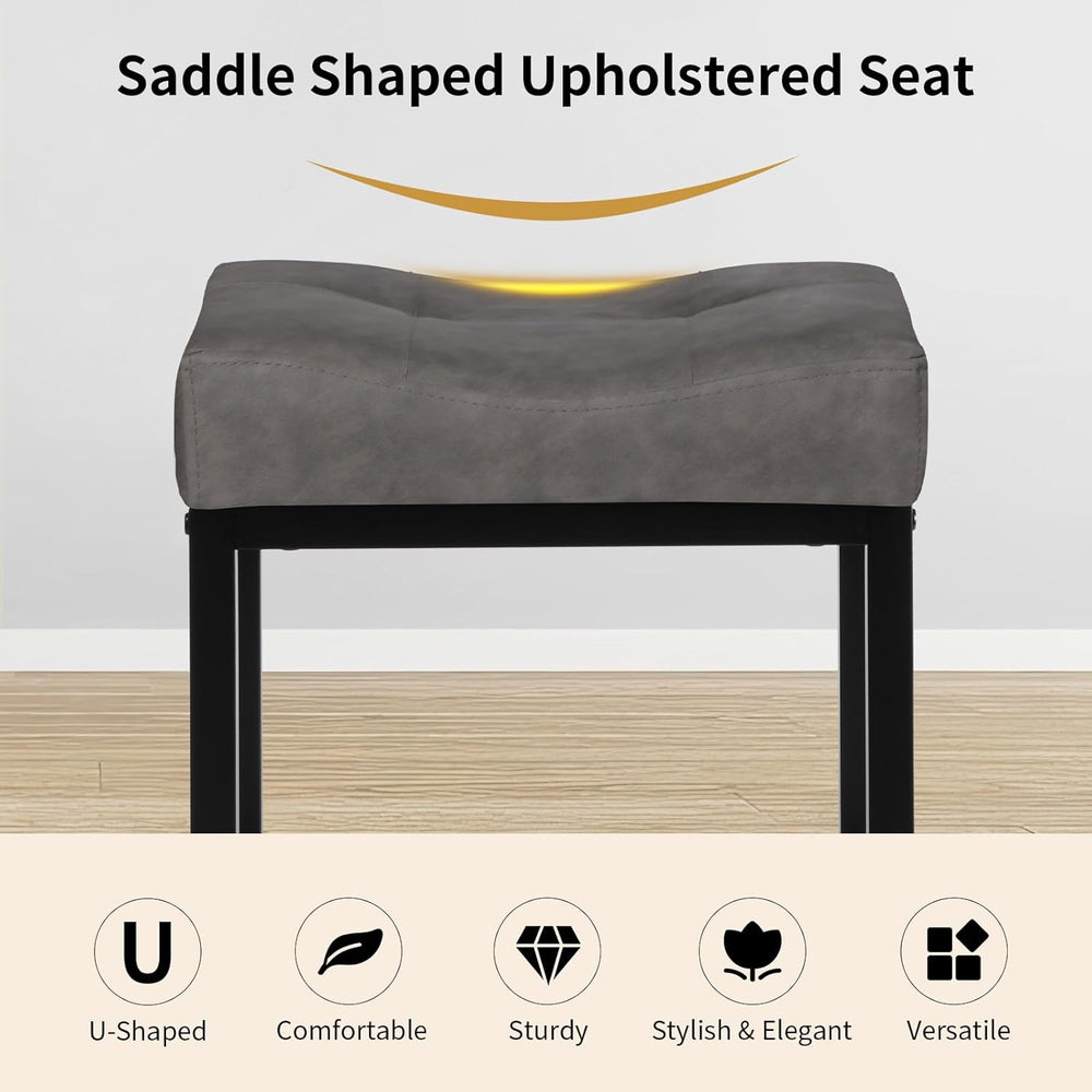 Saddle Seat Vanity Stool, Makeup Stool Chair with Metal Leg, U-Shaped Leather...