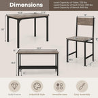 NAFORT Kitchen Table Set for 4, Industrial Dining Table with 2 Chairs & Storage Bench, Rustic Wood & Metal 4-Piece Dining Set for Small Space, Apartment, Kitchen & Dining Room