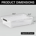 4 Pack 20-Quart Under Bed Storage Box with Wheels, Rolling Underbed Storage Containers Organizer with Latch Lids, Clear