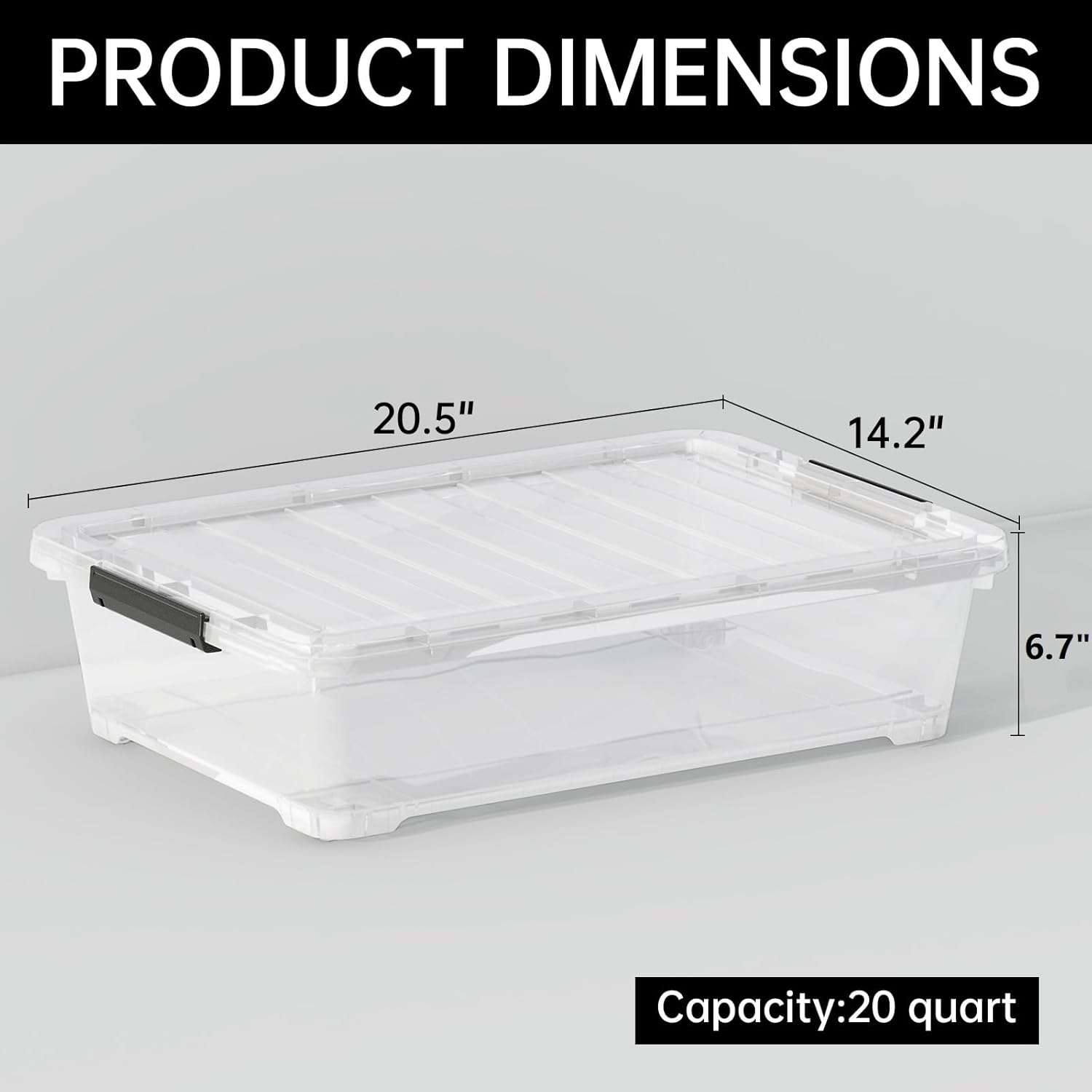 4 Pack 20-Quart Under Bed Storage Box with Wheels, Rolling Underbed Storage Containers Organizer with Latch Lids, Clear