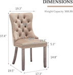 Velvet Dining Chairs Set of 4, Upholstered Dining Room Chairs with Nailhead Ring Pull Trim, Button Tufted Wing Back Chairs for Dining with Solid Wood Legs for Kitchen Dining Room(Khaki)
