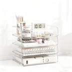 4-Tier Transparent Desktop Organizer with Stackable A4 Document Trays,Ideal for Organizing Desk Accessories,Sticky Notes,and Pens