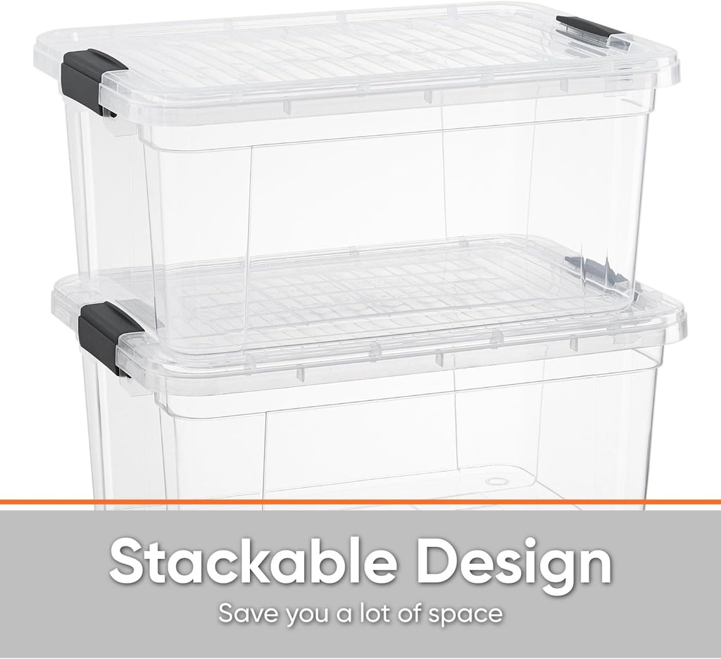 Superio Storage Bins with Lids- 6 Pack, 1.85 Qt Clear Boxes for Organizing, Stackable Plastic Containers- BPA Free, Non-Toxic, Odor Free, Organizer for Home, Office, Dorm