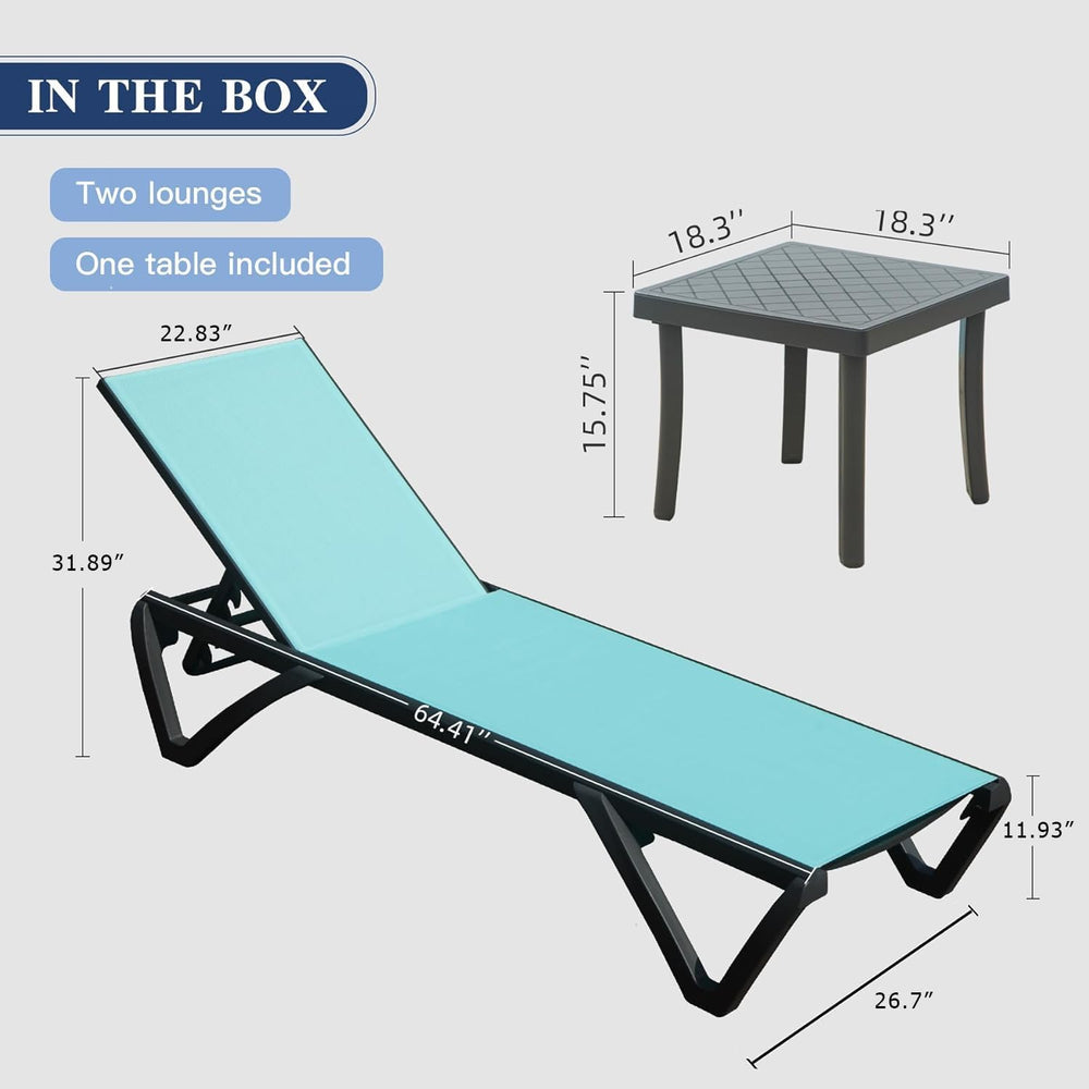 Domi Aluminum Pool Lounge Chair Outdoor Set of 2 Chaise Lounge Outdoor | Side...