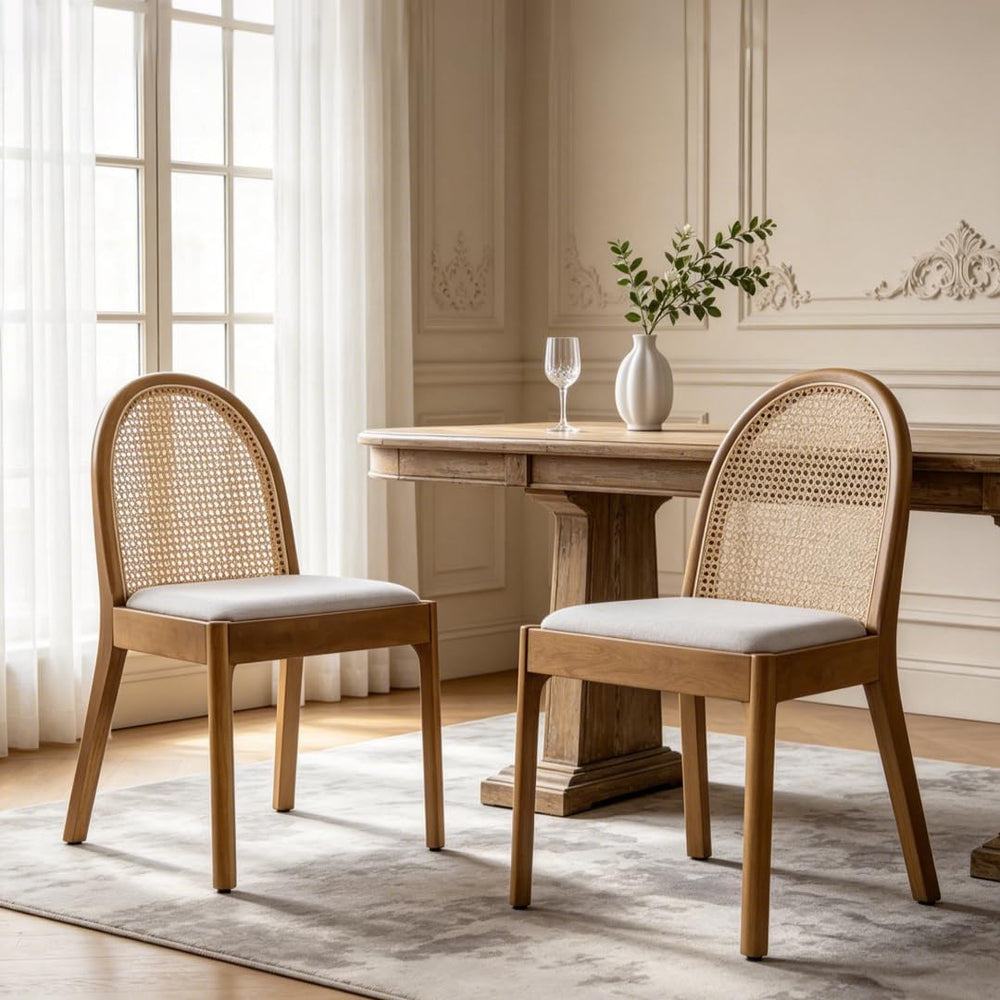 Ya-Home Mid Century Dining Chairs Set of 2, Accent Rattan Linen Fabric Side C...