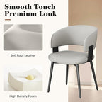 Modern Dining Chairs Set of 2, Faux Leather Upholstered Kitchen Chairs with Curved Back and Metal Legs, Mid Century Chairs for Dining Room, Kitchen, or Café (Light Gray)