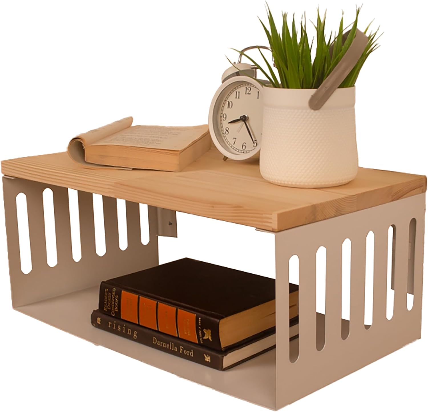 Floating Nightstand with White Metal Base, Wooden Top and Sturdy Metal Base, Minimalist Bedside Table, Wall Mounted Shelf, Bedside Shelf (Natural)