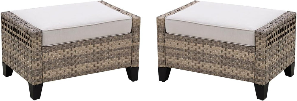 COOS BAY Modern 2 Piece Wicker Outdoor Ottomans, Patio Ottoman Foot Rest Set ...