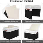 Large Toy Storage Box with Lid, Sturdy Toys Storage Chest Bin Organizer Basket with Dividers for Kids, Boys, Girls, Nursery, Closet, Bedroom, Playroom 25"x13" x16" (Black and White)