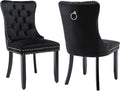Modern Dining Chairs Set of 2, Tufted Upholstered Dining Chairs with Solid Wood Legs, Black Linen Fabric Kitchen Chair, Sillas de Comedor, Comfy Kitchen Chair (Black, Linen, 2Pcs)