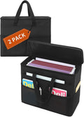 Qozary 2 Pack File Folder Organizer Box-Hanging File Tote Bag With Lids, Collapsible Portable Filing Organizer Box With Handle, Document Storage Bag For Office,Home,Travel, School