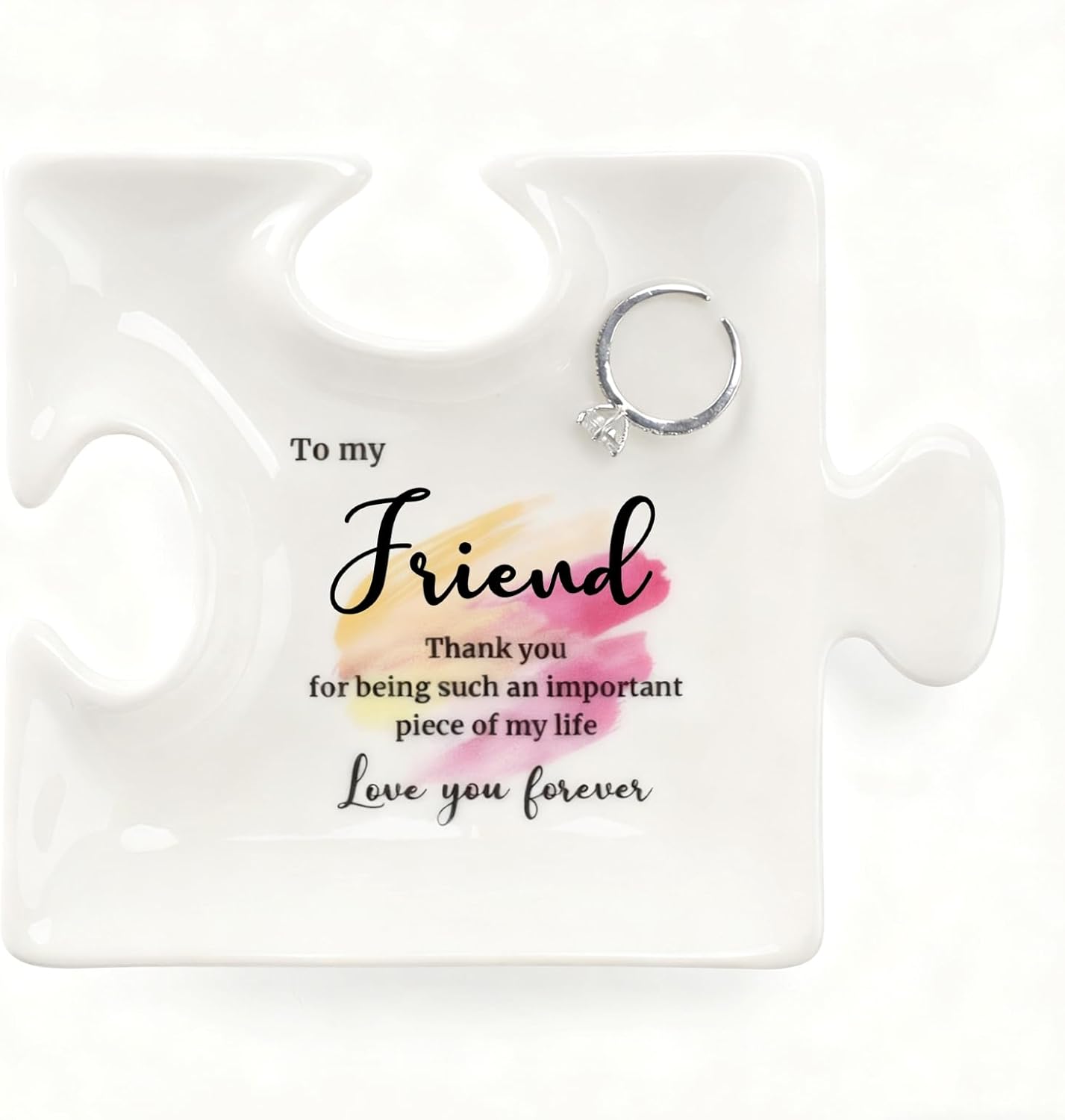 White Ceramic Puzzle Jewelry Tray - Ideal Personalized Gift for Friend on Birthday, Christmas - Thank You for Being Such an Important Piece of My Life Jewelry Organizer for Rings