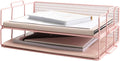 BLU MONACO Pink Mesh Paper Tray – Set of 2 Stackable Letter Trays – Durable Metal Desk Organizer for Home, Office & School – Stylish Document Holder, File Storage, and Workspace Organizer