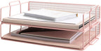 BLU MONACO Pink Mesh Paper Tray – Set of 2 Stackable Letter Trays – Durable Metal Desk Organizer for Home, Office & School – Stylish Document Holder, File Storage, and Workspace Organizer