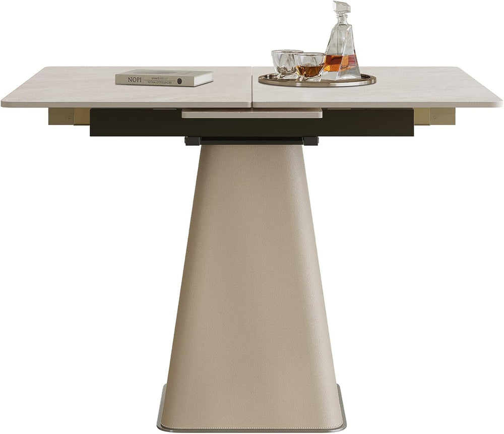 47.2" Retractable Rock Slab Folding Dining Table, Modern Expandable Kitc...