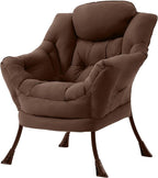 Tiita Lazy Chair, Modern Large Accent Lounge Armchair, Comfy Leisure Sofa Reading Chair with Footrest for Bedroom, Living Room, Dorm Rooms, Garden and Courtyard, Brown