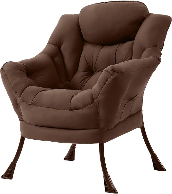 Tiita Lazy Chair, Modern Large Accent Lounge Armchair, Comfy Leisure Sofa Reading Chair with Footrest for Bedroom, Living Room, Dorm Rooms, Garden and Courtyard, Brown