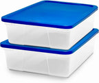 HOMZ 2-Pack Snaplock, Small Clear Plastic Storage Organizer Bins with Lids, 28 Quart, Blue - Stackable Container Boxes for Bedroom, Bathroom, Garage, and Office Organization
