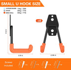 Heavy Duty Garage Hooks 6 Pack, 2.8 inch Small U Shaped Hanger, Wall Mounted Storage System, Power and Garden Tool Organizer, for Hanging Ladders, Hose, Bulk Items and More