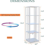 Square Rotating Bookshelf Tower - 360 Spinning Display Corner Bookcase for Narrow Space, Modern 4-Tier Revolving Storage Shelf, White