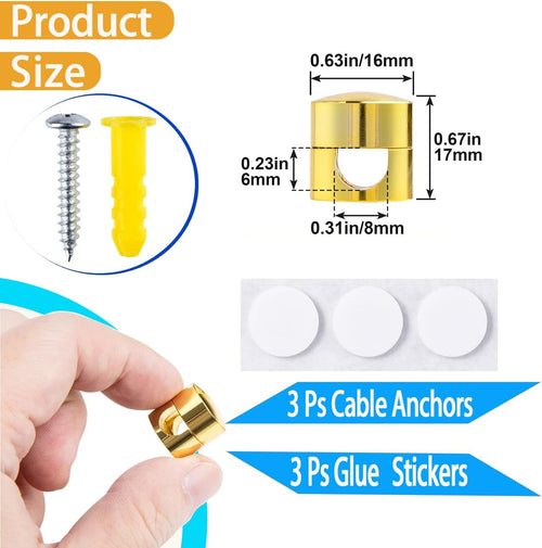 3 Sets Charger Cord Holder, Gold Metal Adhesive Cable Management Clips,Adjustable Cable Anchor Holders,Wire Organizer for Desk, Wall, Home, Office