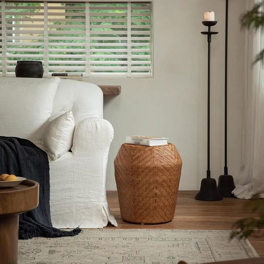 Couch Side Table Home Creative Rattan Drum Stool B& Living Room Sofa Side...