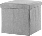 PRETYZOOM Foldable Storage Stool 11.8 Inch Square Cloth Cube with Lid Multifunctional Storage Footstool for Home Organization and Seating