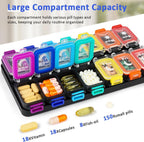 Shintop Weekly Pill Organizer 2 Times a Day, Moisture-Proof Large Vitamin Box 7 Day Secure-Locking Medicine Case with Detachable Rows for Home & Travel (Rainbow)